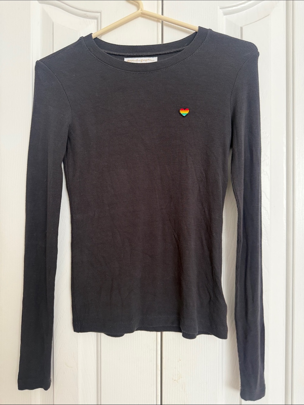 Spiritual gangster Black Long-Sleeve Tee with Rainbow Heart